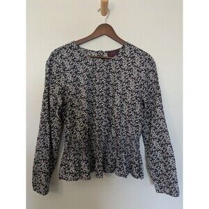 J. CREW Liberty Blouse Floral Smocked Waist Top Purple Pintuck Cottage Medium